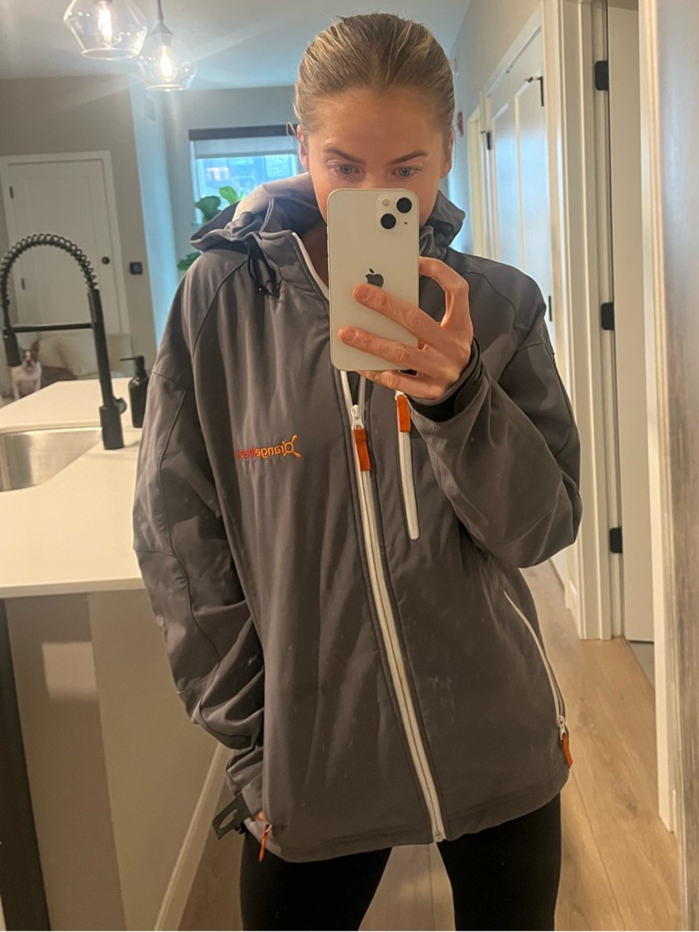 Orangetheory Dark Gray Raincoat with Orange Accents